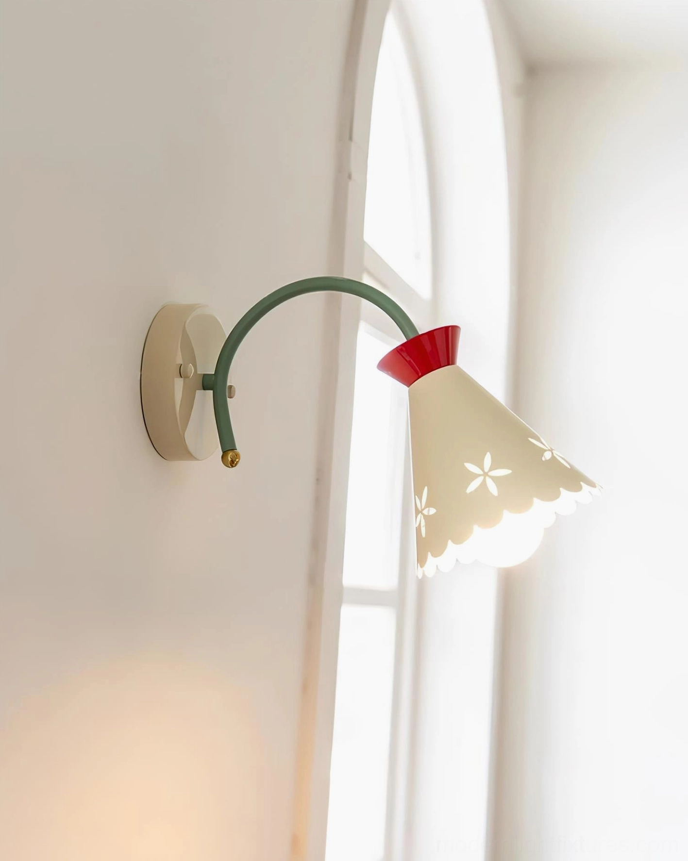 Illuminated retro wall sconce casting soft warm light on wall - ambient lighting demonstration