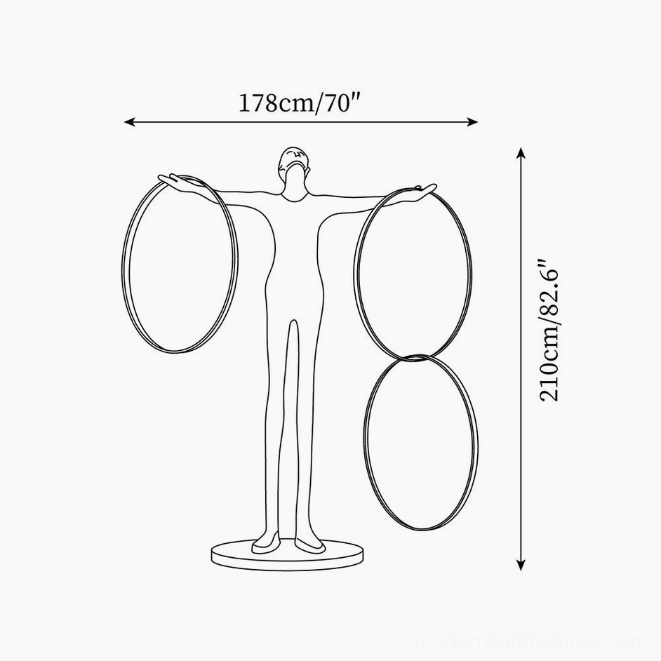 Liva floor lamp technical schematic with dimensions 178cm diameter by 210cm height