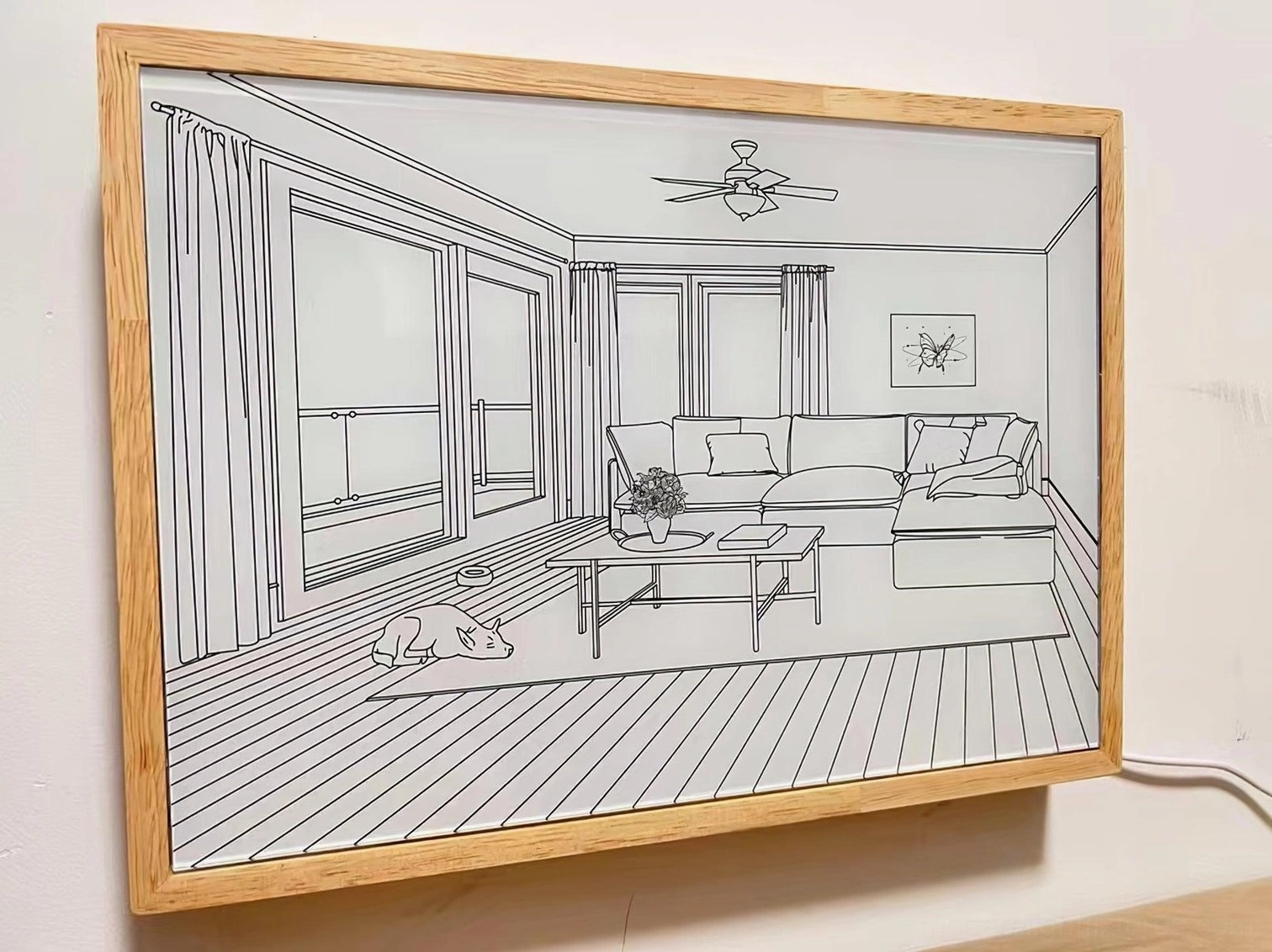 Contemporary living room art light installation showing neutral white color temperature