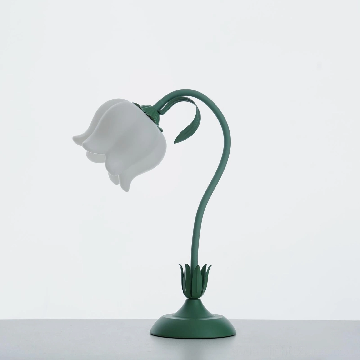 Decorative twist tulip flower table lamp in living room corner with warm atmospheric lighting