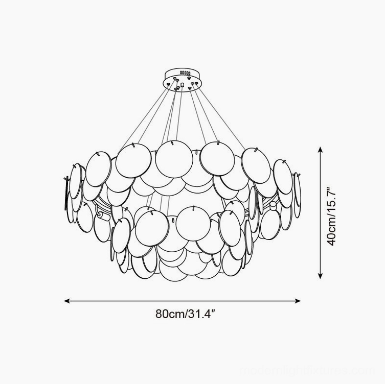 Loire chandelier 80cm height 40cm technical design sketch deep bowl-shaped multi-layer specification