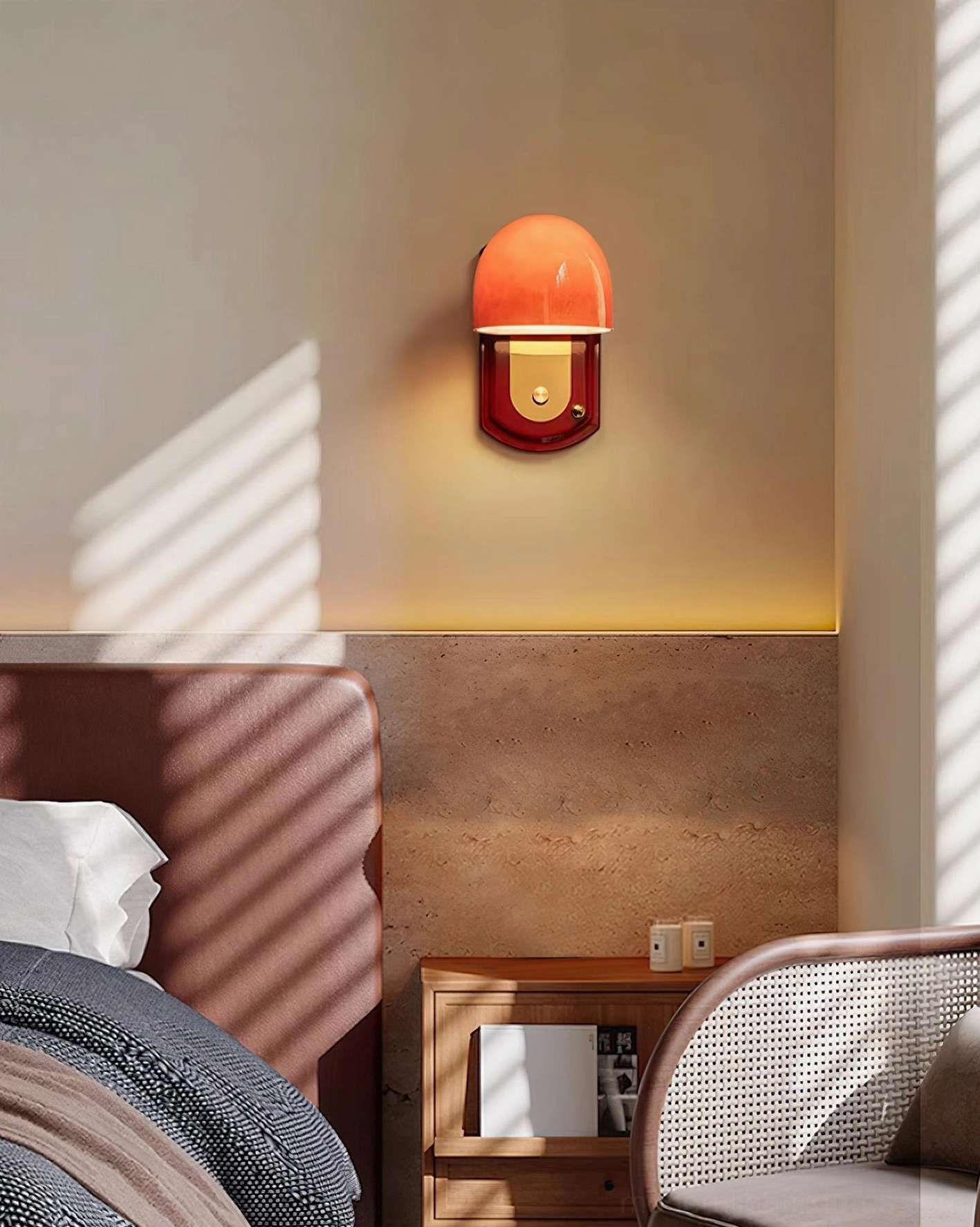 Lolita wall sconce gold finish paired on bathroom wall, elegant above-vanity lighting for damp-rated spaces