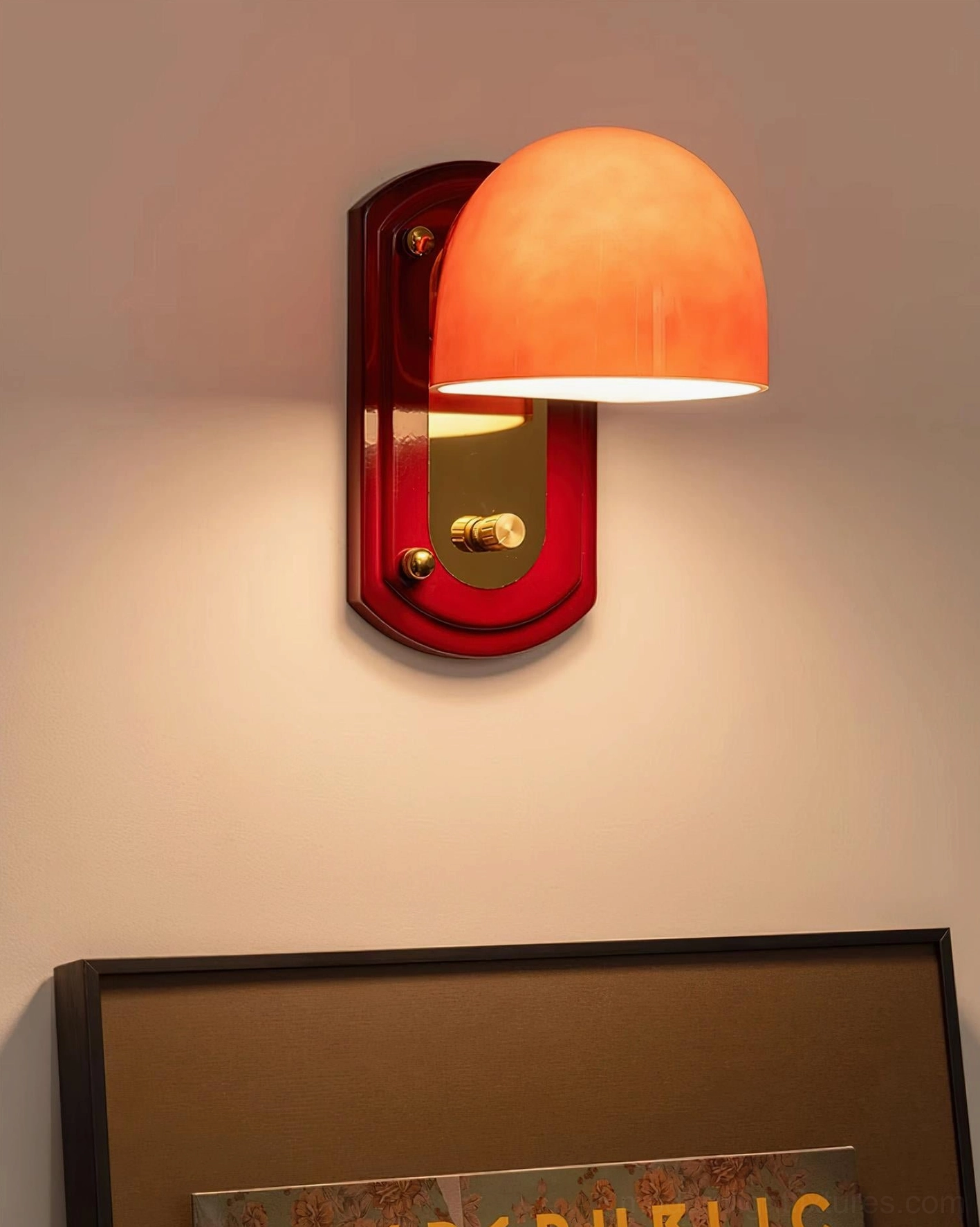 Lolita dome wall sconce in red burgundy finish, bold graphic statement for contemporary interior design
