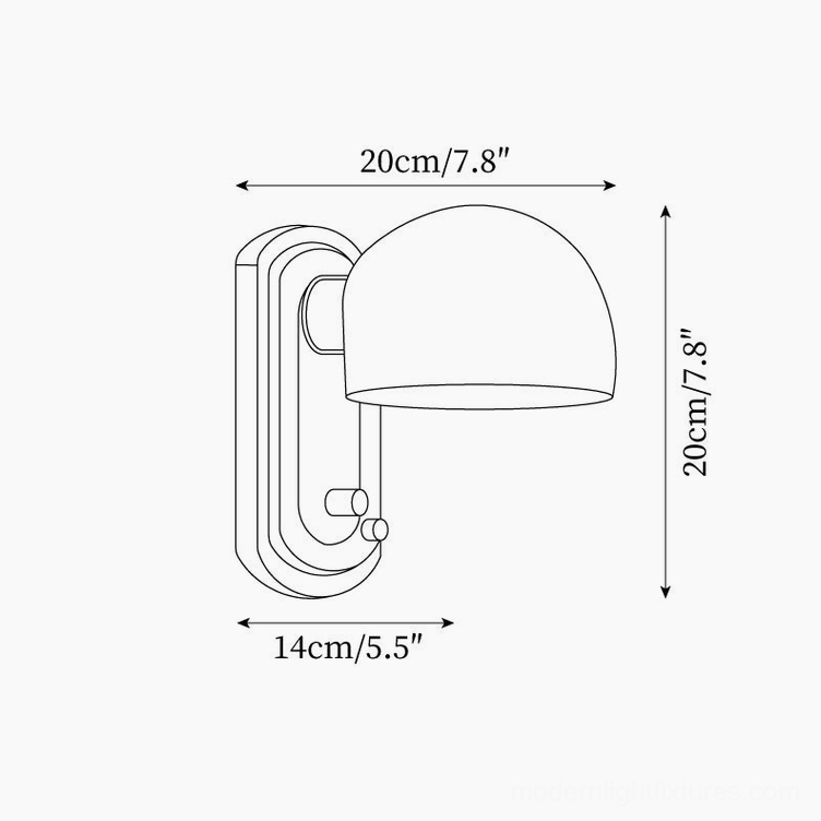 Technical dimension diagram for Lolita wall sconce showing 20cm height and width specifications in inches and centimeters