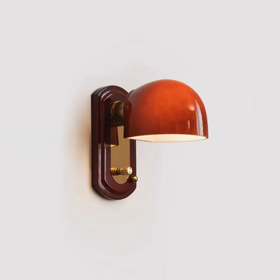 Lolita wall sconce side profile showing half-dome shade design and dual-tone metal hardware, compact 20cm form
