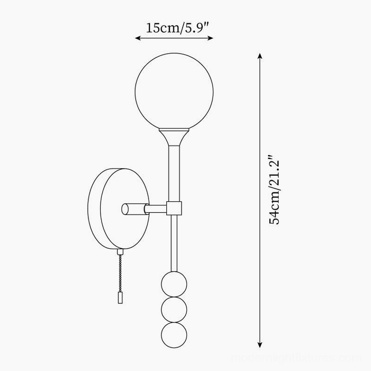 Lolli wall sconce technical schematic with precise dimensions 54cm height and 15cm width specifications