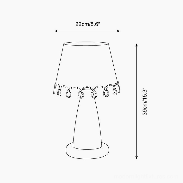 Lollio table lamp technical dimension drawing showing 22cm diameter and 39cm height specifications