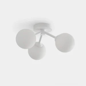 Lorelai three-globe white ceiling light fixture front overhead view minimalist Nordic design