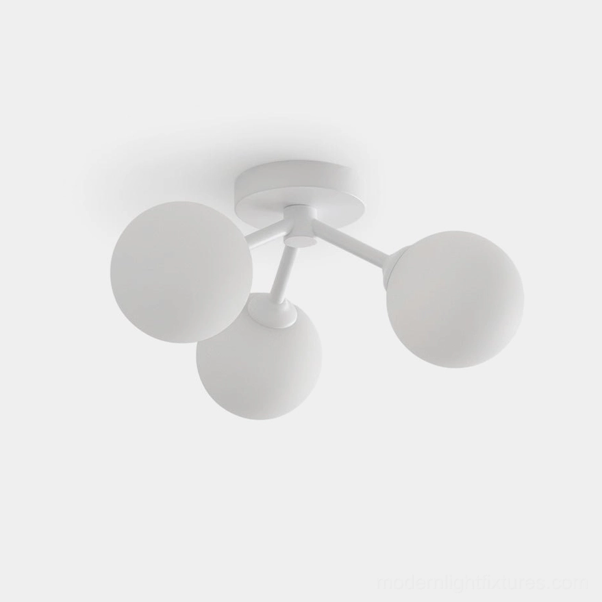 Lorelai three-globe white ceiling light fixture front overhead view minimalist Nordic design