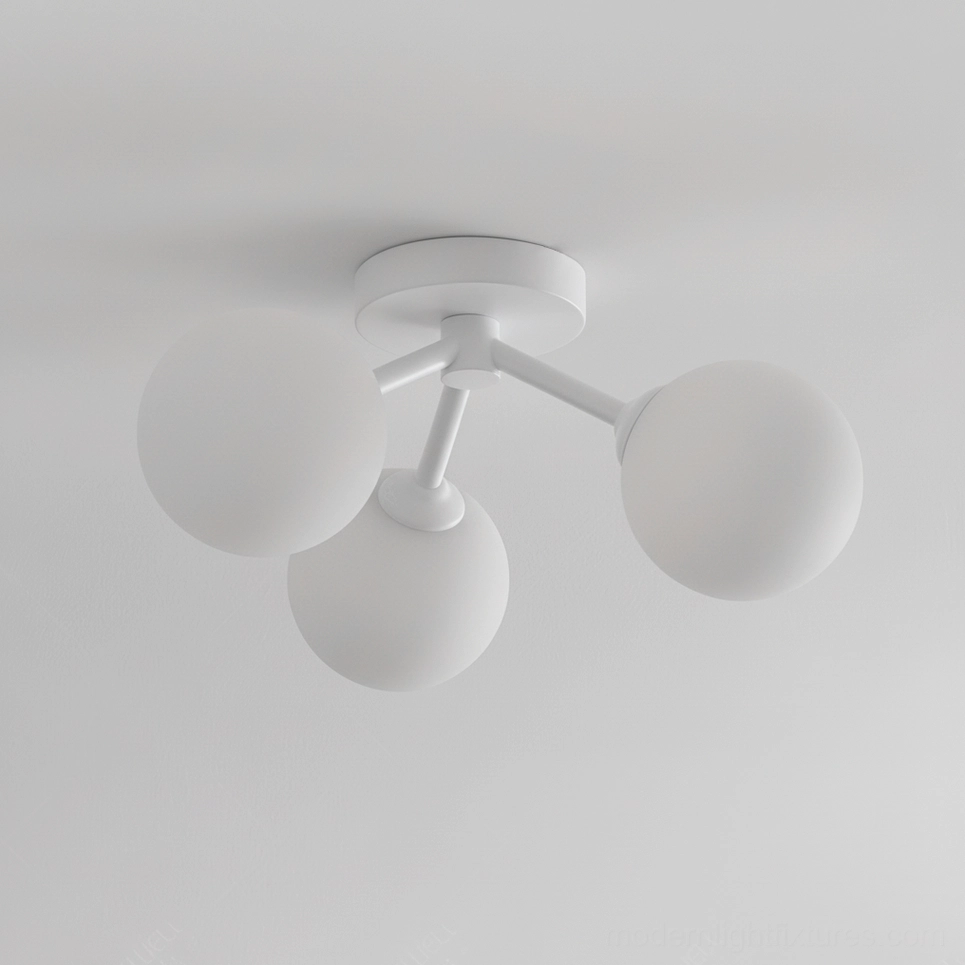 Lorelai flush-mount ceiling light three-globe white frosted shade detail
