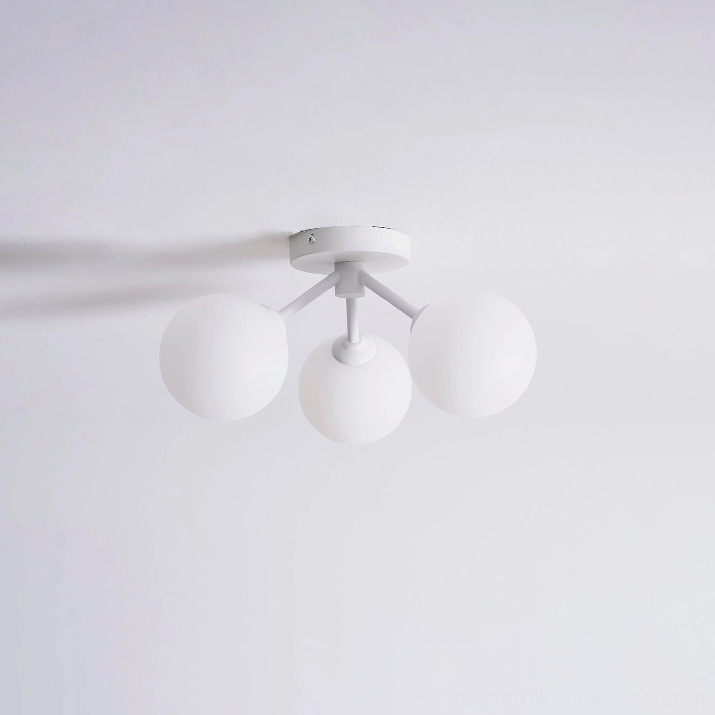 Lorelai white ceiling light fixture three frosted glass globes Nordic minimalism
