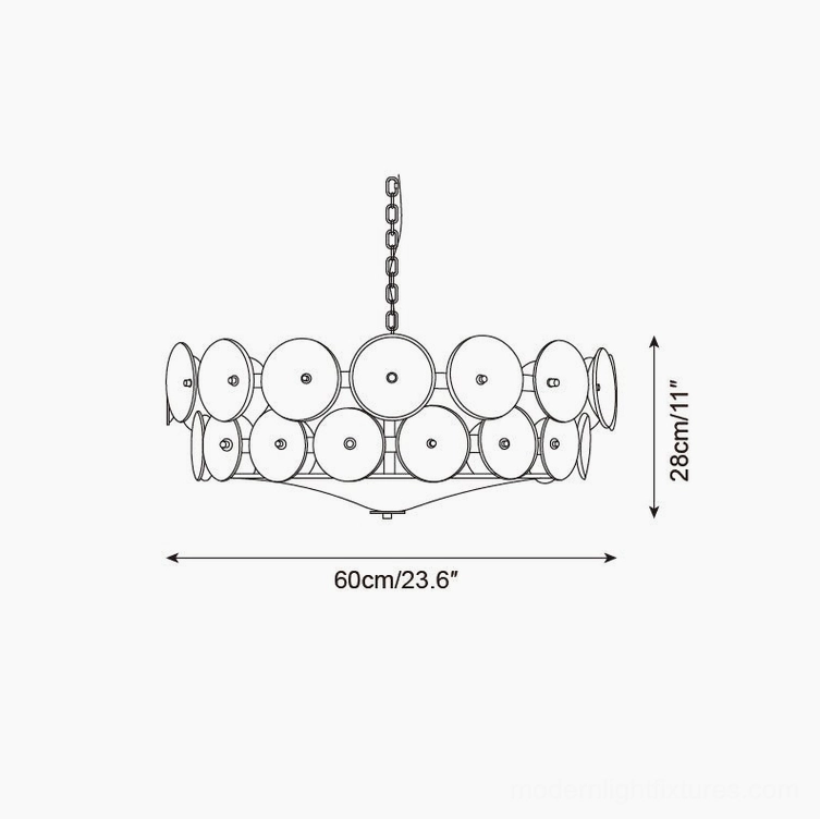 Lorenzo 60cm chandelier technical schematic specification drawing 23.6 inches diameter