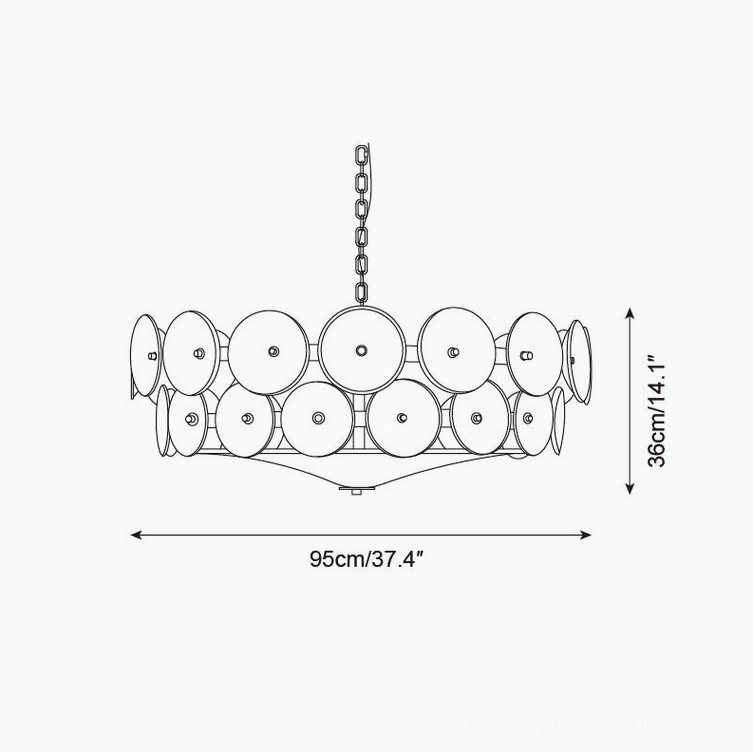 Lorenzo 95cm chandelier technical schematic specification drawing 37.4 inches diameter