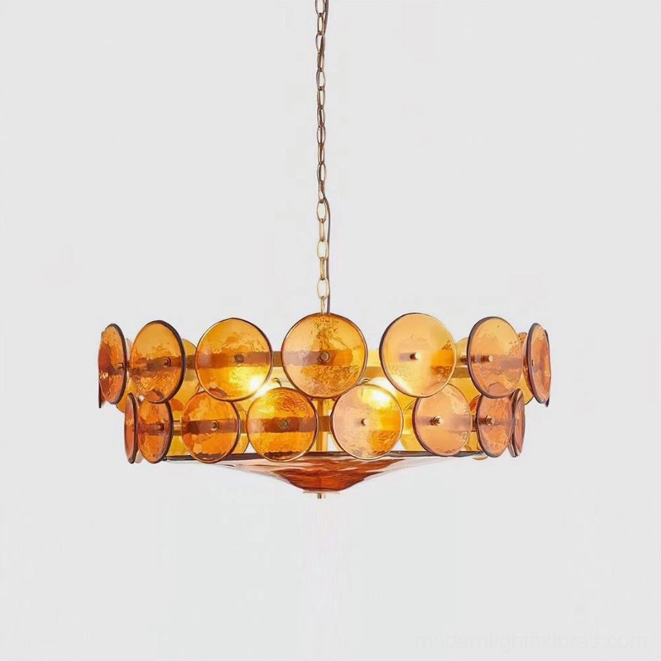 Lorenzo orange amber glass chandelier warm golden refraction light
