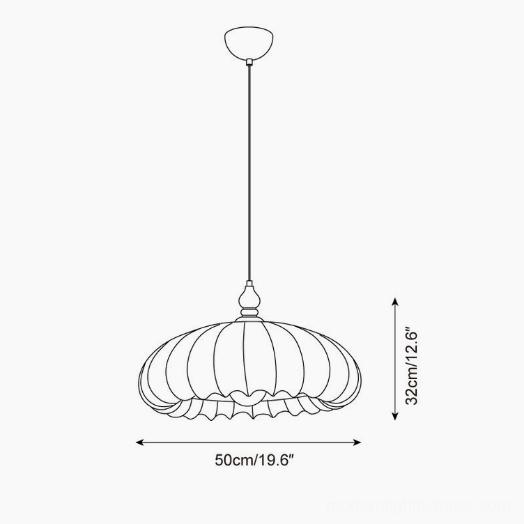 Lotus Belly pendant light technical drawing showing pumpkin-shaped design with 50cm width and 32cm height dimensions