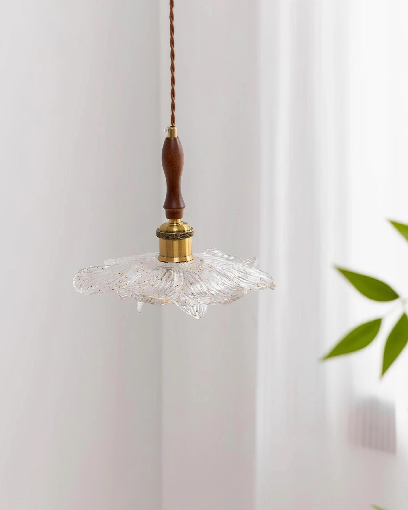 Lotus pendant light fixture with complete hardware assembly and suspension cord