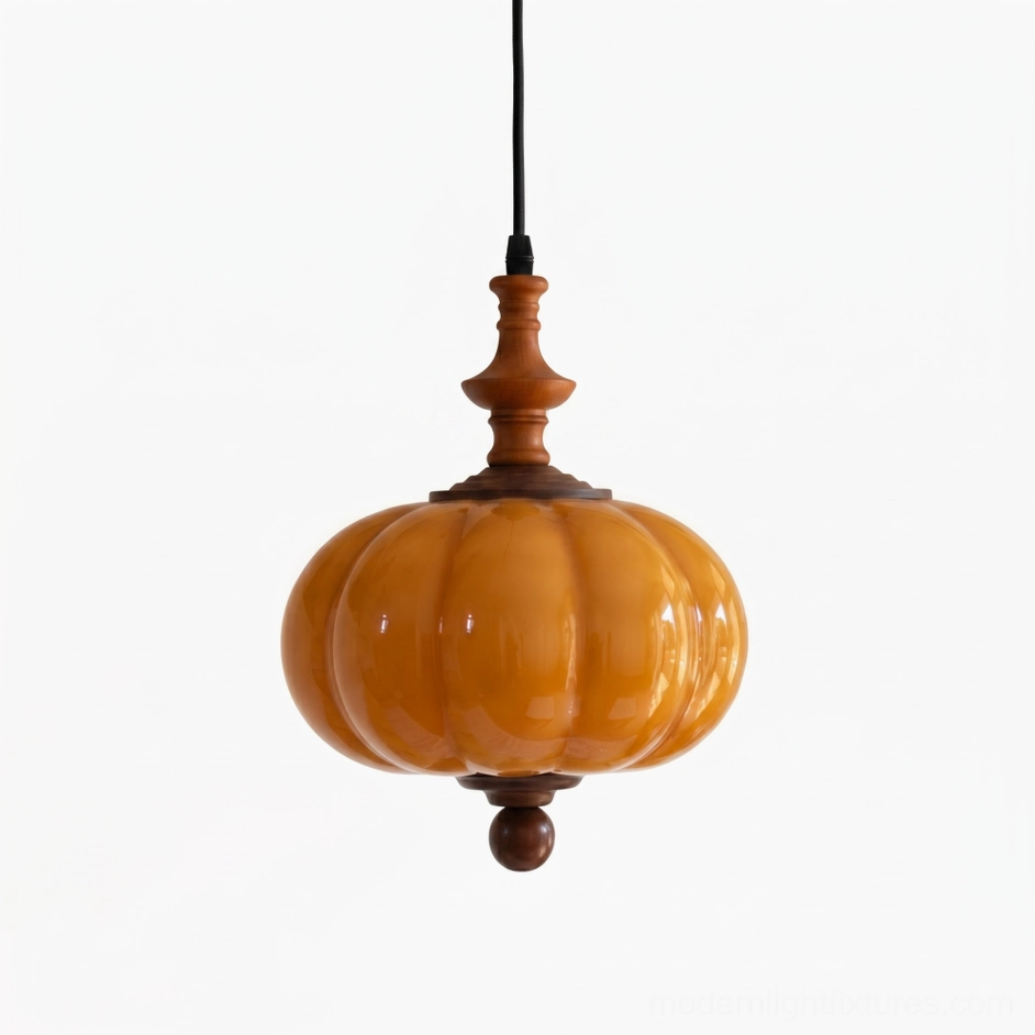 Lucerna amber ribbed pendant light Walnut and Caramel color variant showcase