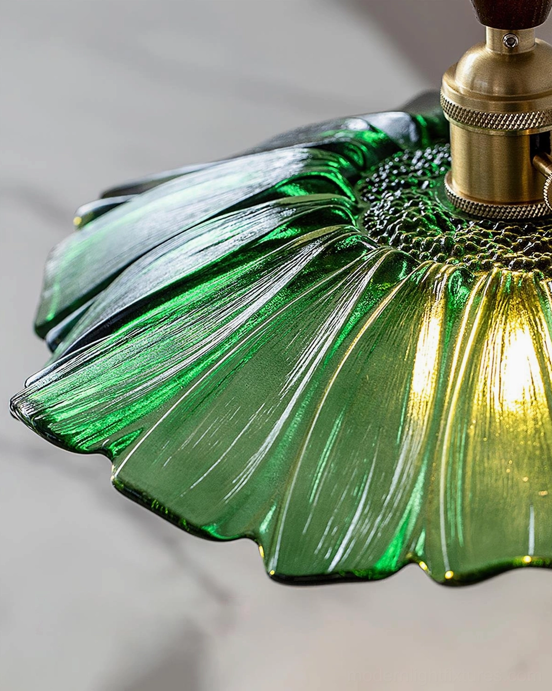 Lucira modern glass pendant light fixture, artistic lotus-shaped design with soft warm glow
