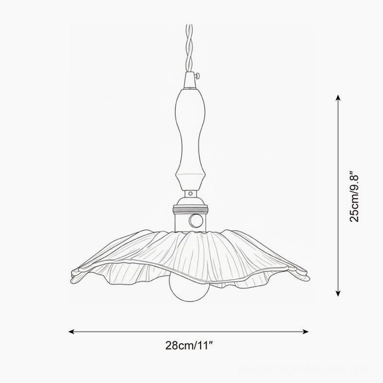 Lucira pendant lamp technical drawing with dimensions, 28cm diameter and 25cm height specifications