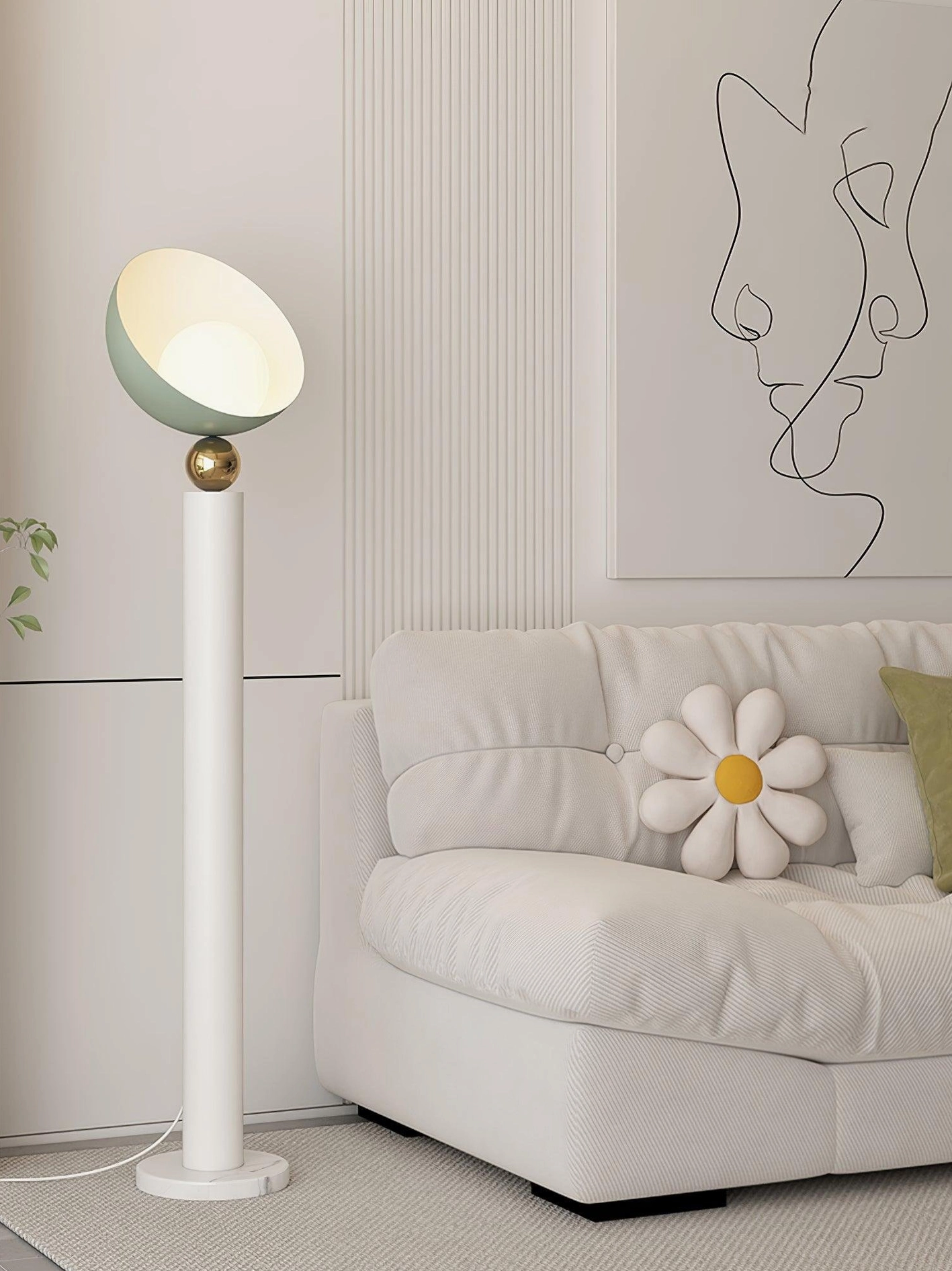 White and colored accent Lulu floor lamp in contemporary interior design minimal aesthetic living space