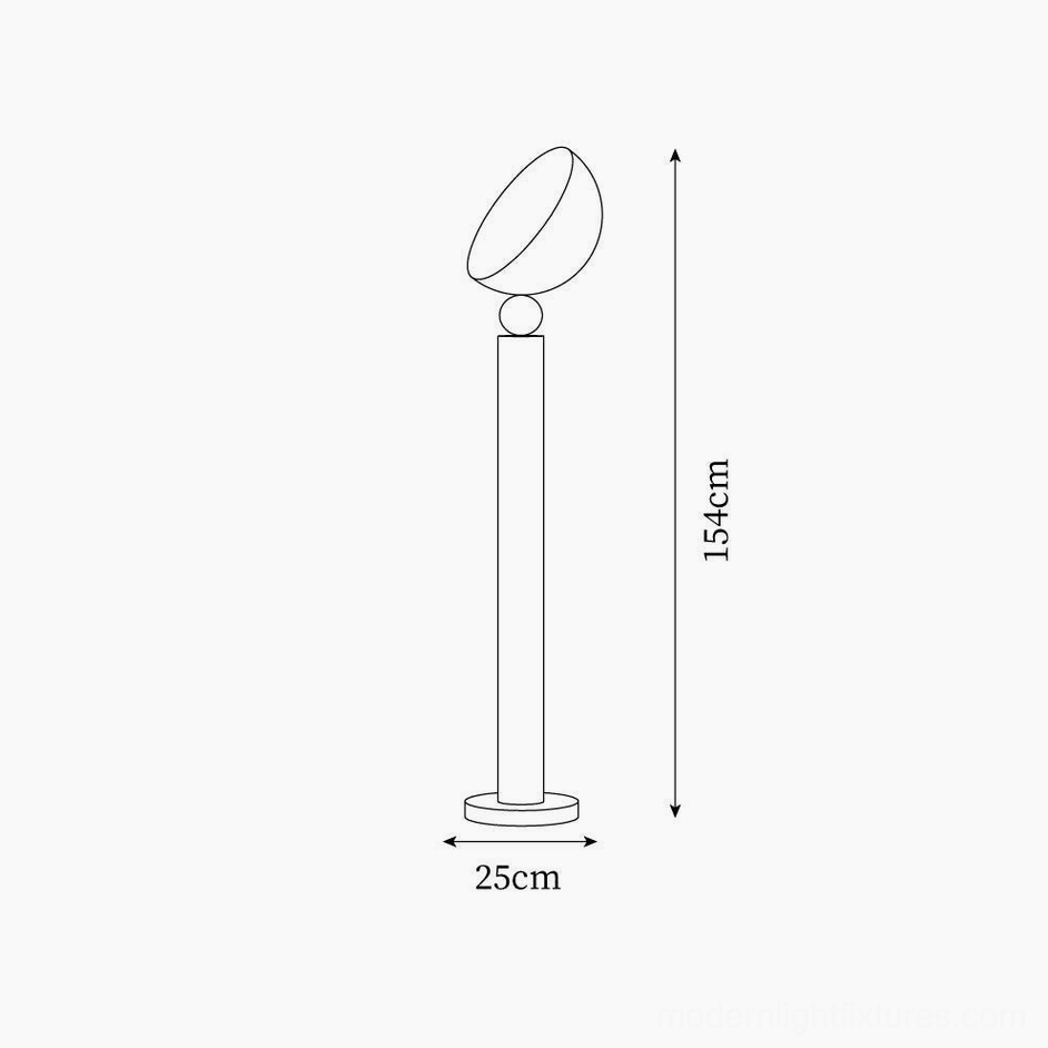Lulu floor lamp technical orthographic drawing showing 154cm height and 25cm base diameter specifications