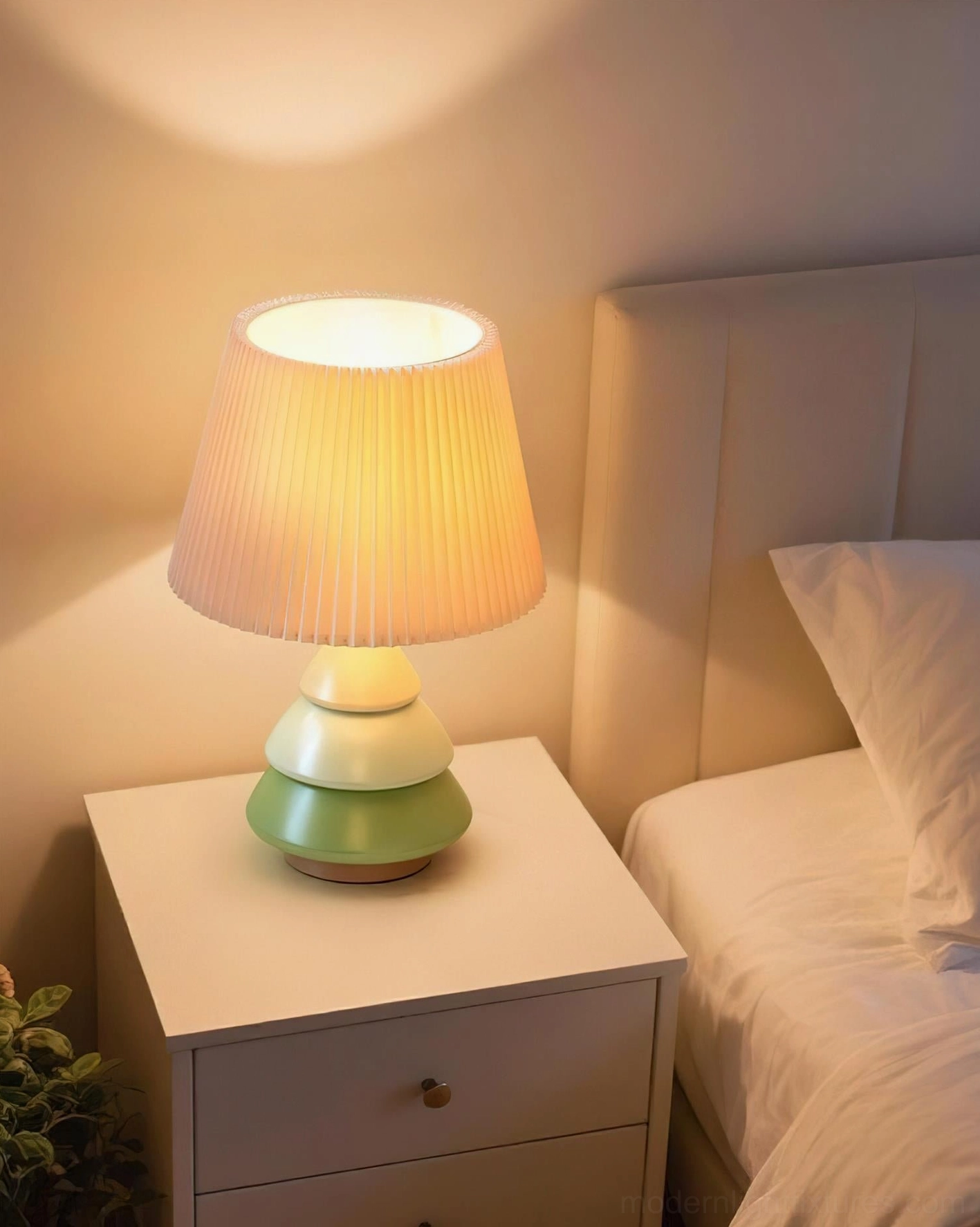 Luma Globe contemporary table lamp on master bedroom nightstand with soft ambient lighting creating warm glow