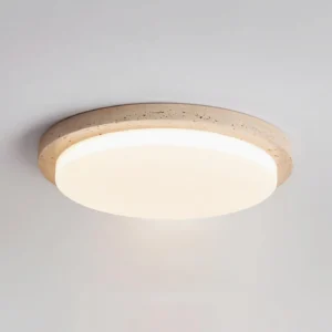 Lumara warm LED ceiling fixture side profile view displaying reinforced mounting bracket and double-layer stone design