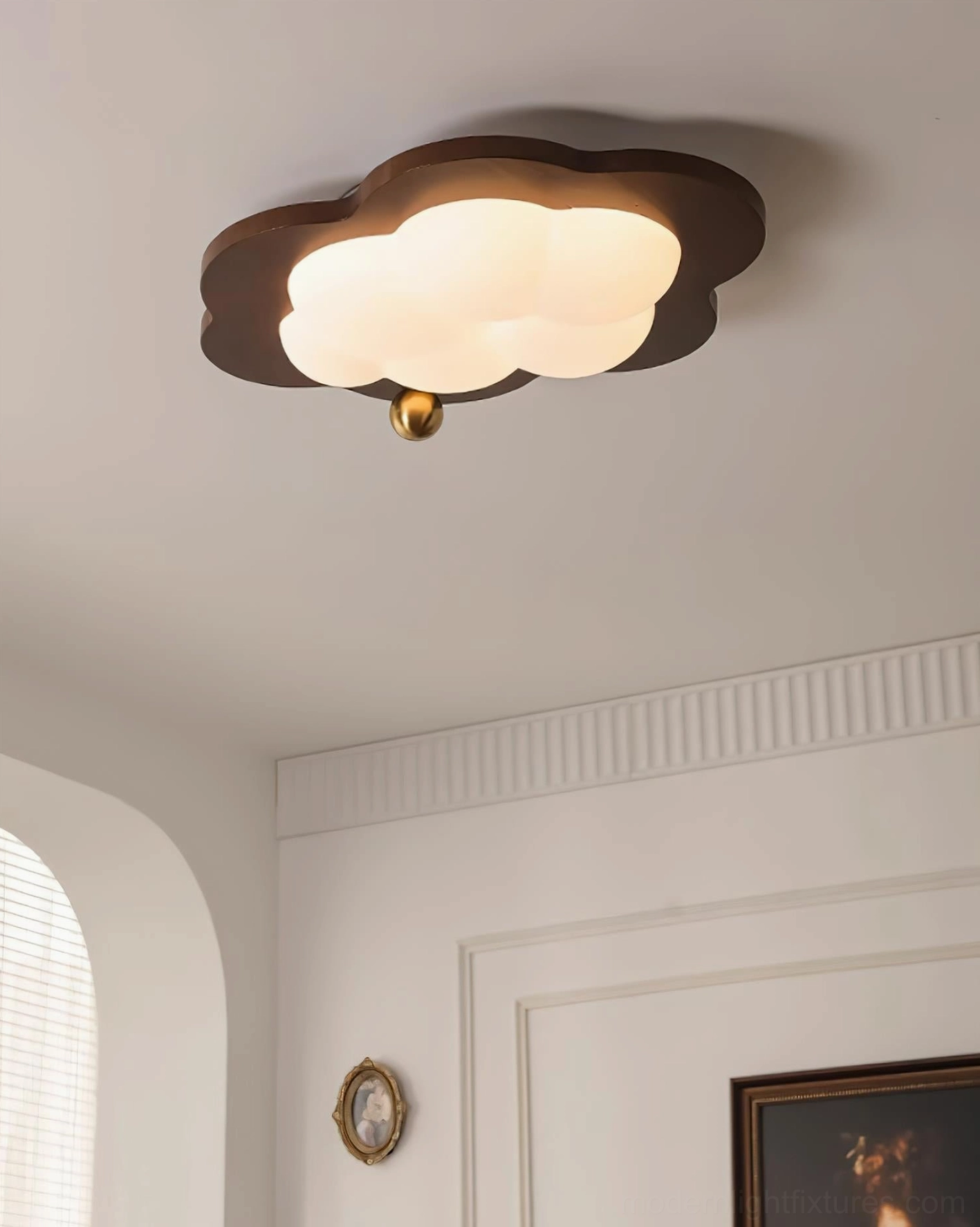 Lumi modern ceiling light fixture with artistic cloud form and golden brass accents