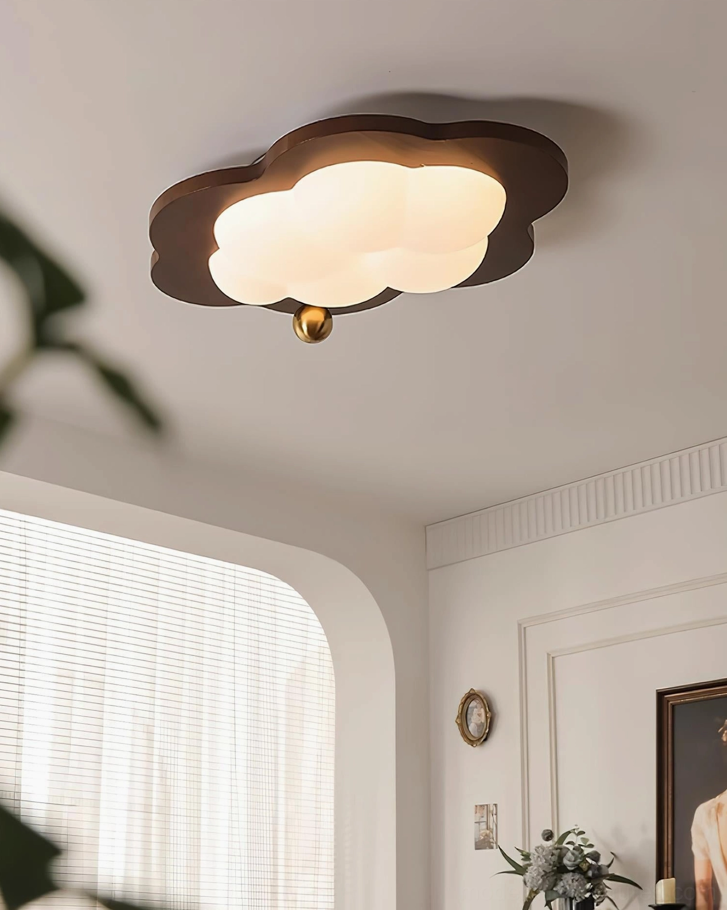 Hardwired cloud ceiling light fixture mounted on textured ceiling surface