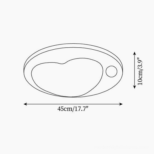 Technical design drawing of Lumi cloud ceiling light Model B 45cm oval-heart shape specifications
