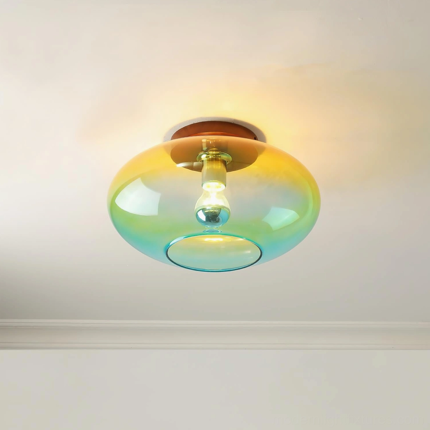 Lumia modern ceiling light bottom view showing E26 E27 socket and gradient glass trim ring detail