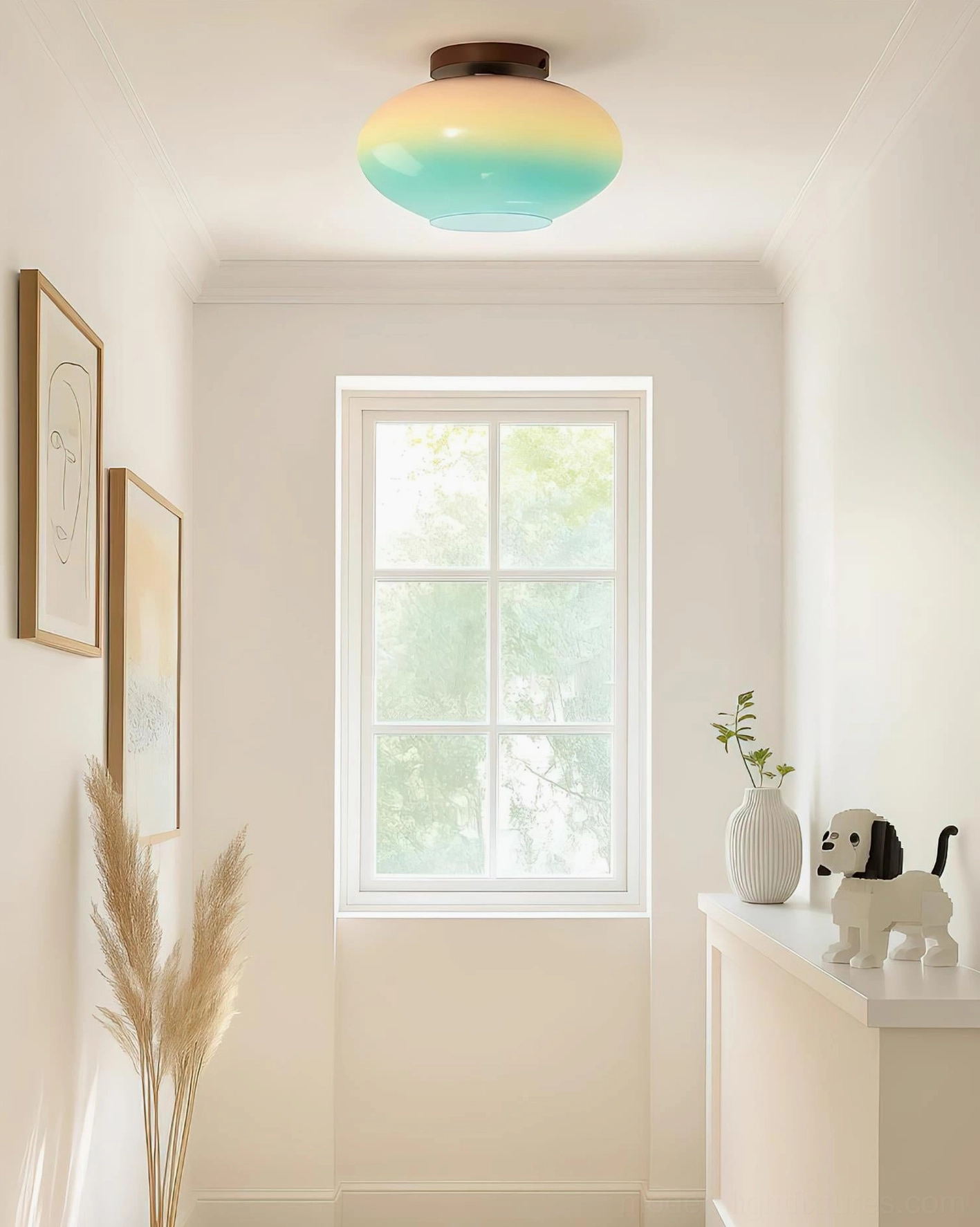 Lumia modern gradient ceiling light fixture contemporary design with ombré glass and wood canopy architectural detail