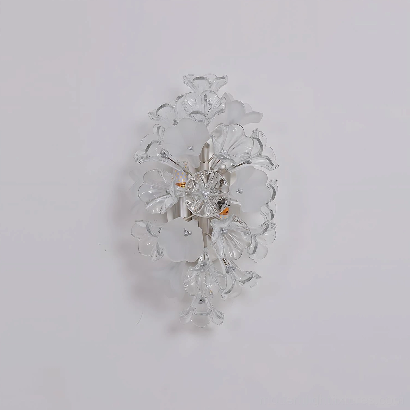 Lumiflora crystal glass flower wall sconce symmetrical front view unlit on white background