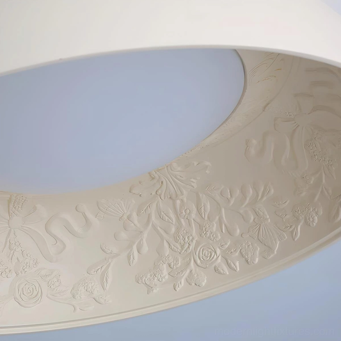 Lumina modern ceiling light showing beige cream color option and embossed surface detail