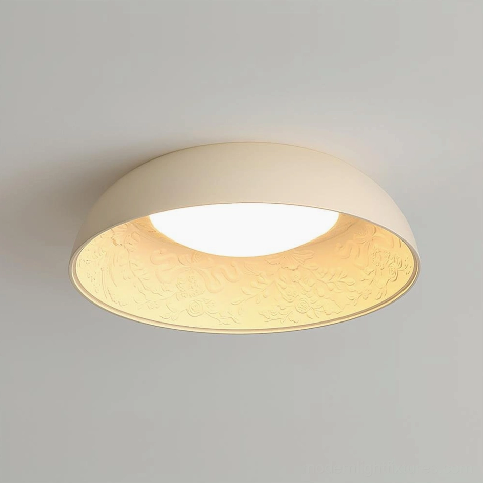 Lumina beige embossed ceiling light - warm modern fixture perfect for bedrooms and contemporary interiors