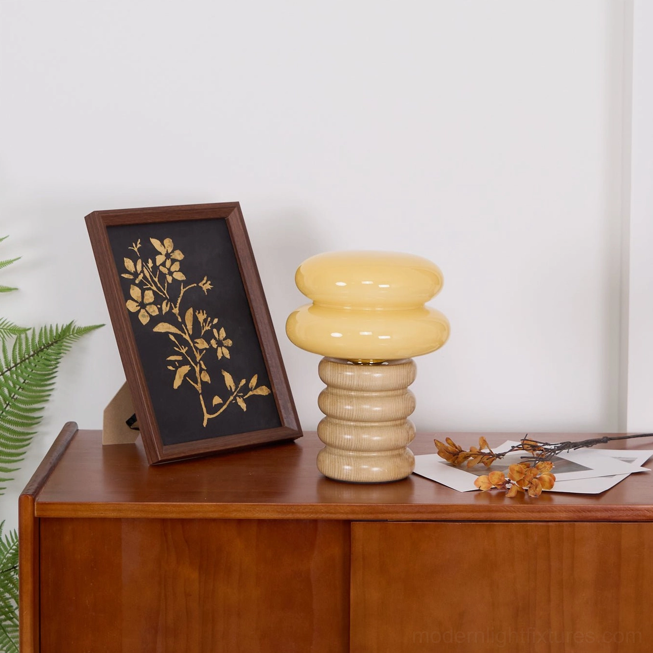 Contemporary ash wood table lamp modern design frosted glass light diffuser