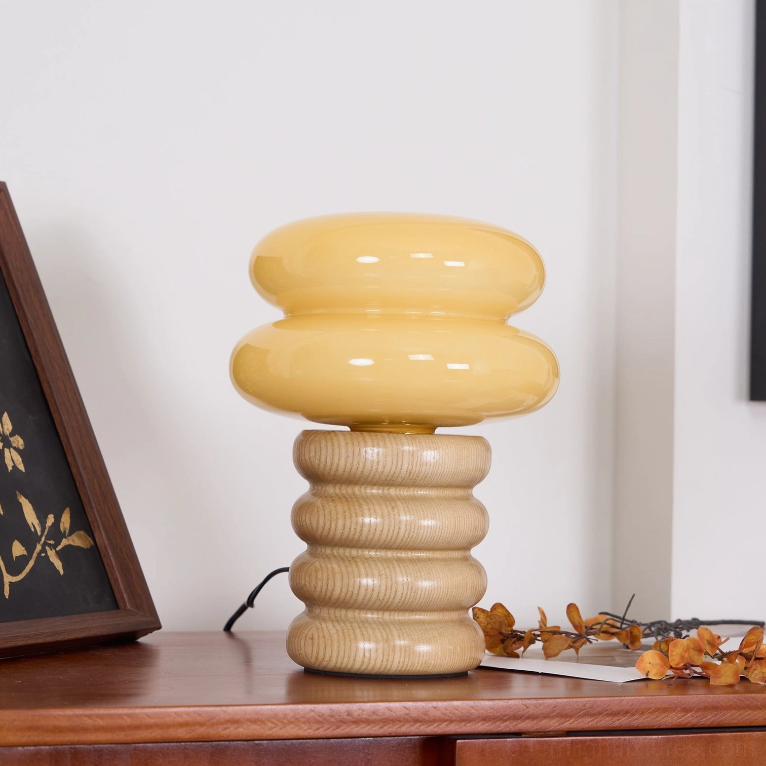 Contemporary table lamp warm ambient lighting japandi interior design style