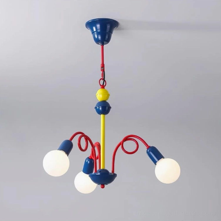 Luminosa 3-head compact chandelier product shot showing color-block design and curved arms clearly