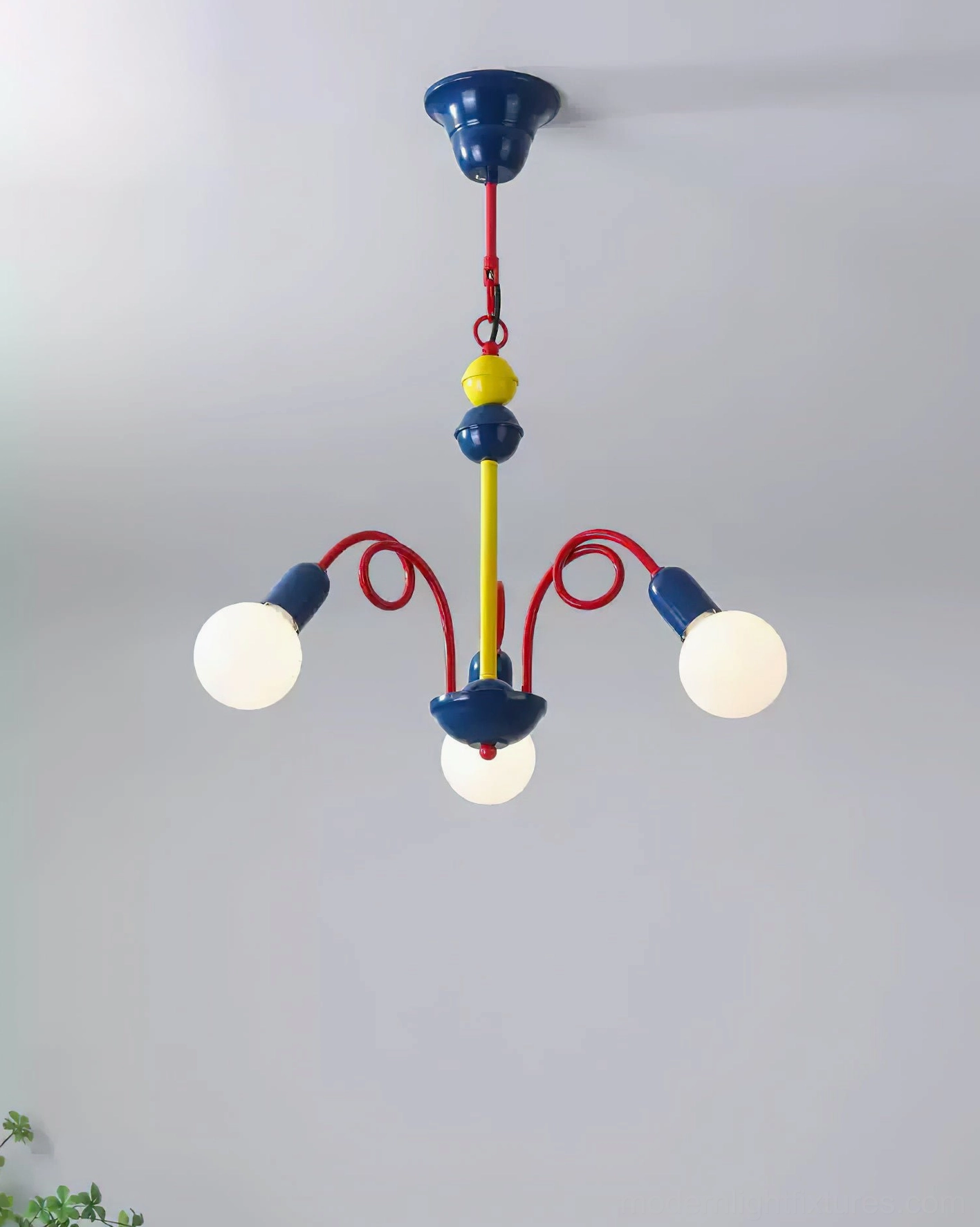 Luminosa 3-light mini compact chandelier in artistic modern setting with potted plants