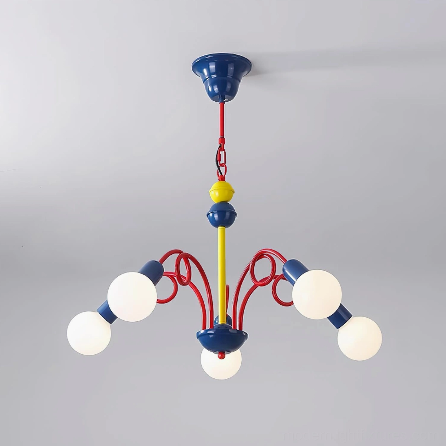 Luminosa 5-light modern pendant chandelier with central bulb and four side arms on white background