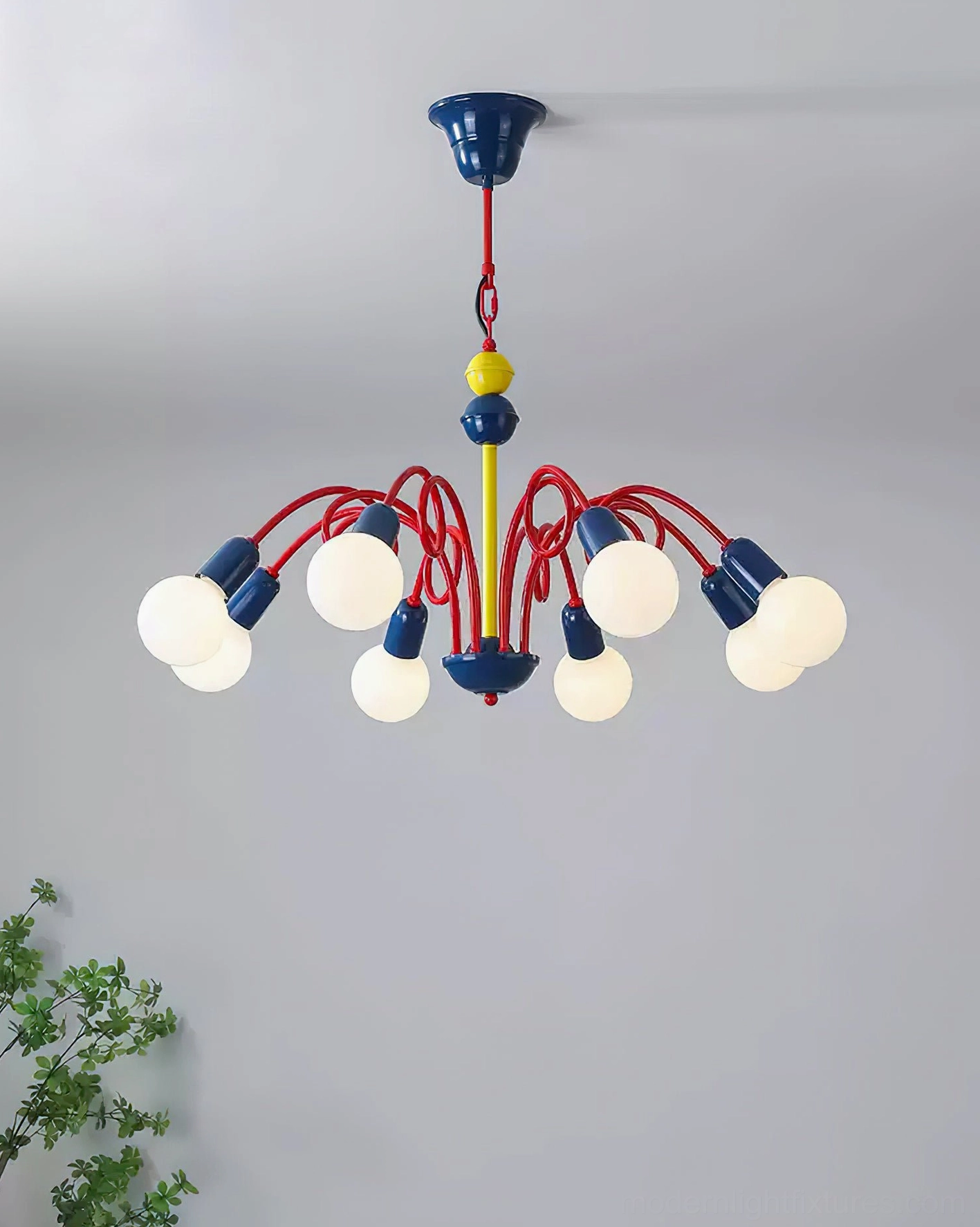 Luminosa 8-light statement chandelier overhead view with full curved arm design and botanical styling