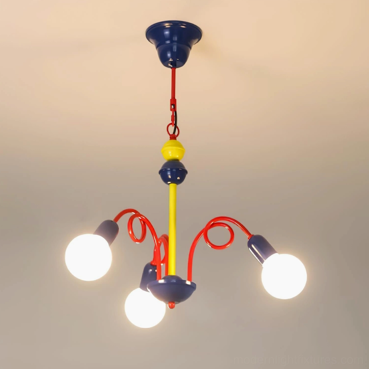 Luminosa modern artistic chandelier detail view highlighting metal construction and color coordination