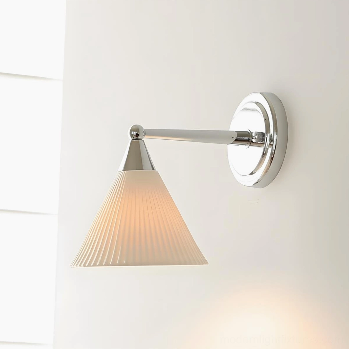Luna Scallop Model B ceramic wall sconce, 18cm width by 25cm height standard size installation