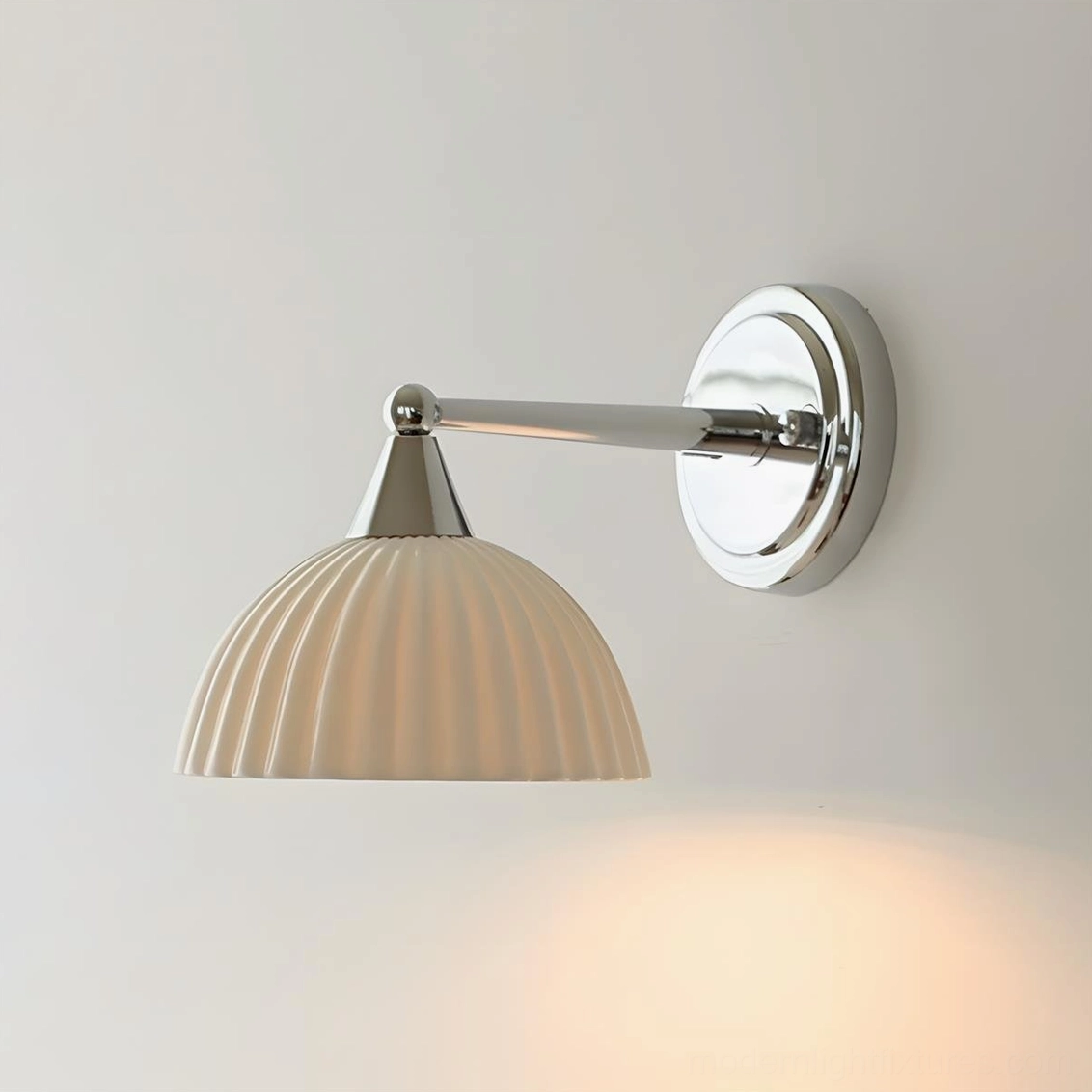 Luna Scallop Model C compact ceramic wall sconce, 18cm width by 20cm height for small spaces