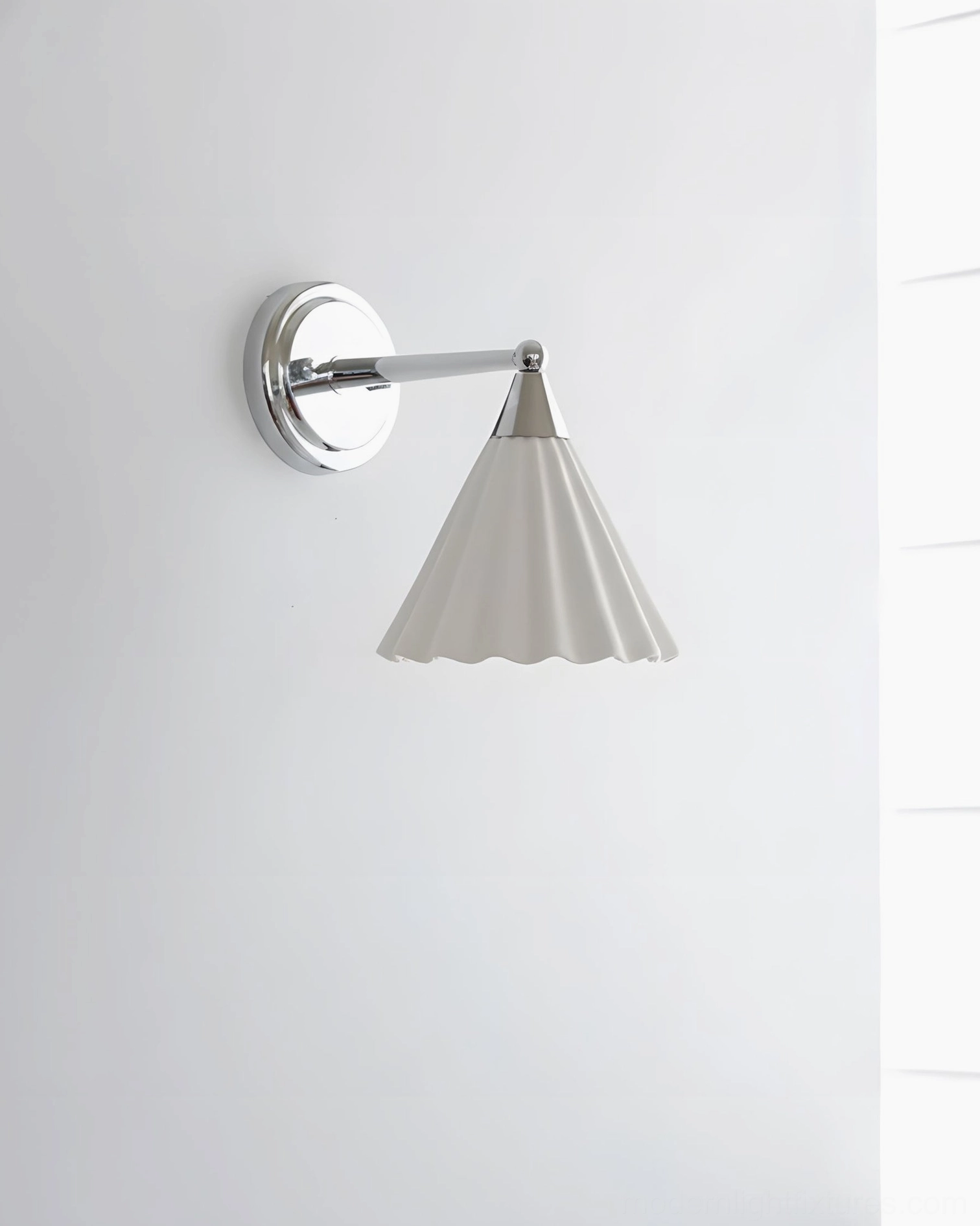Luna Scallop wall sconce with pleated white ceramic shade and polished chrome finish, product detail