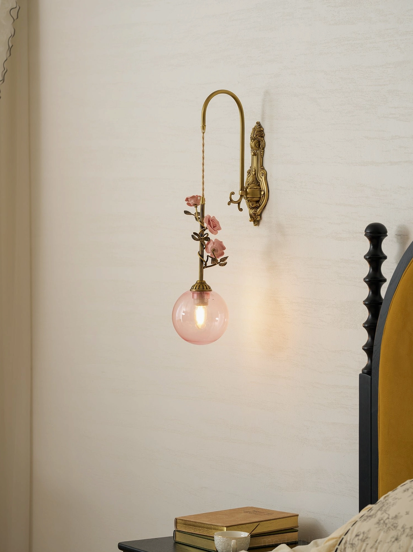 Lunafleur brass porcelain wall sconce in art deco inspired interior with geometric patterns
