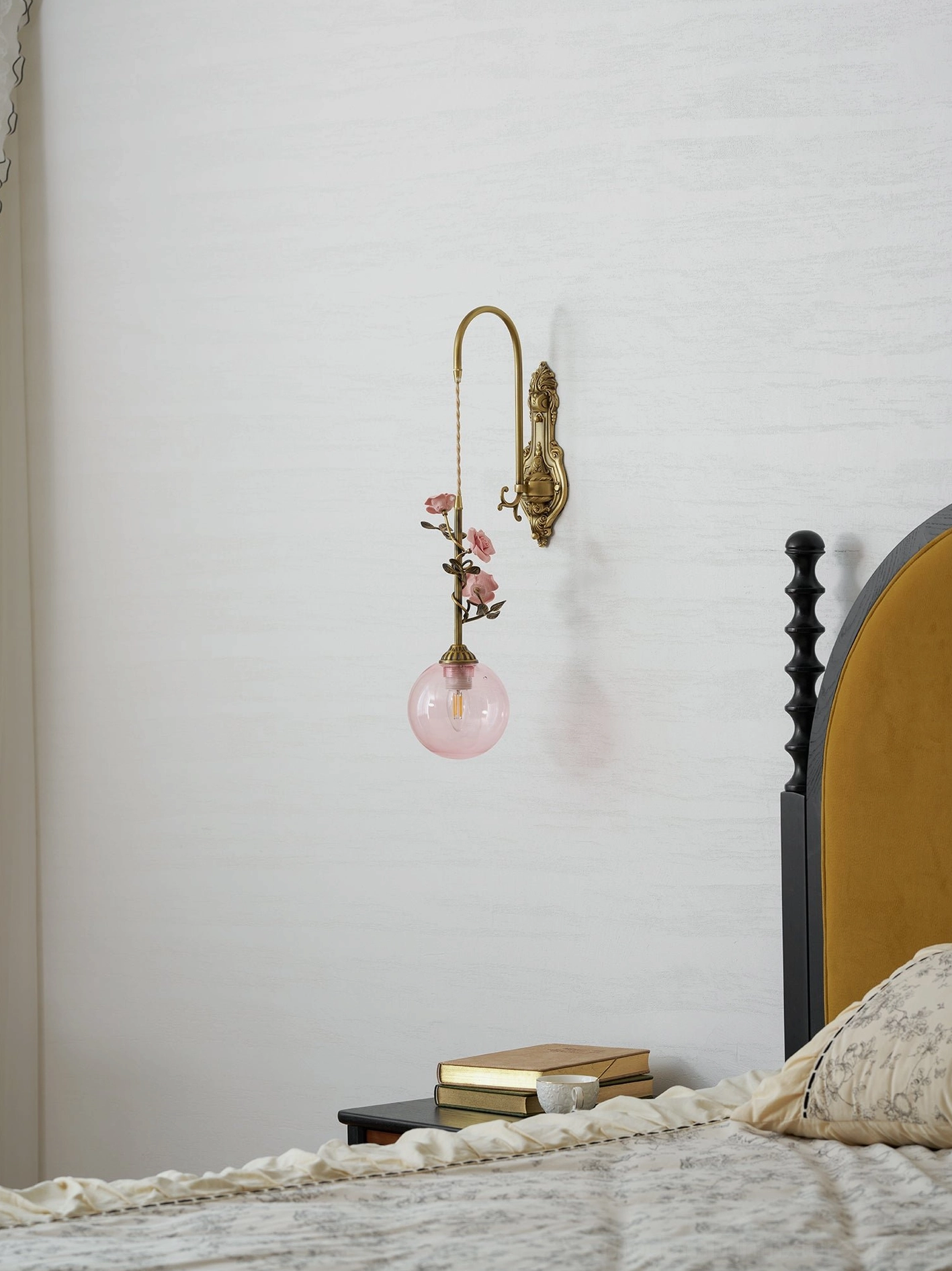 Lunafleur wall lamp providing task lighting in bedroom vanity area with mirror