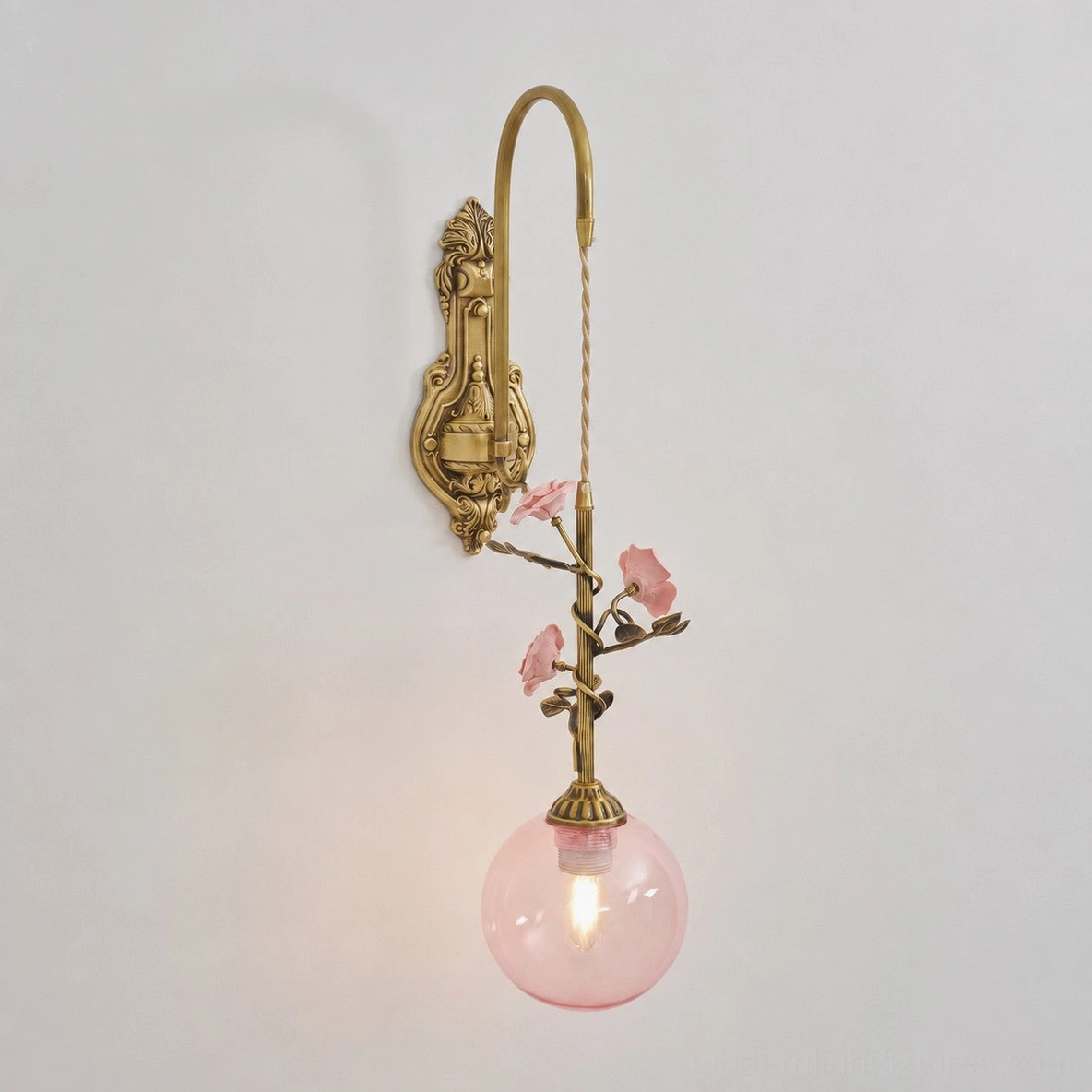 Lunafleur porcelain rose wall lamp in covered patio damp-rated outdoor application