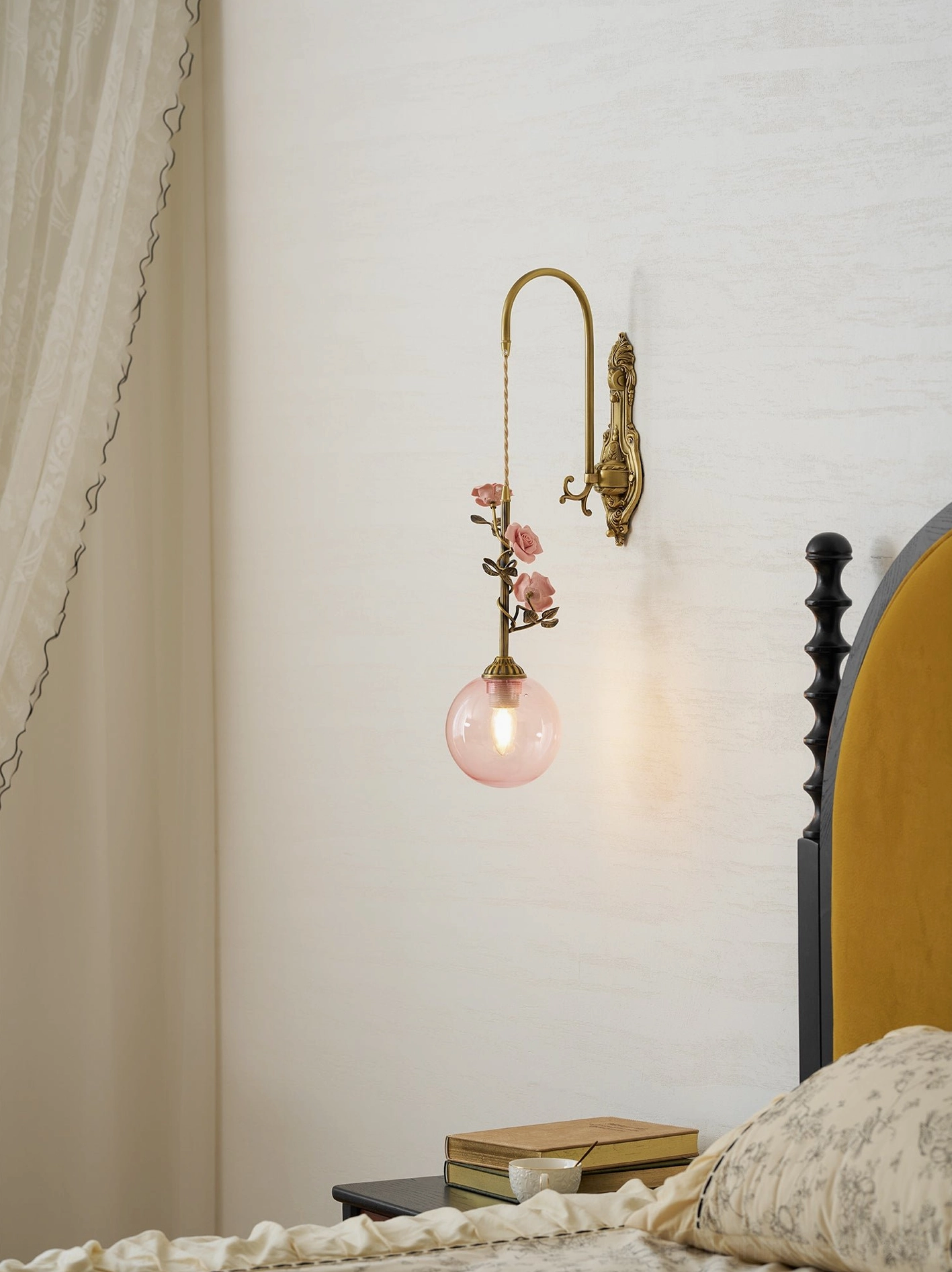 Lunafleur vintage wall lamp mounted above hallway console table in classic elegant home