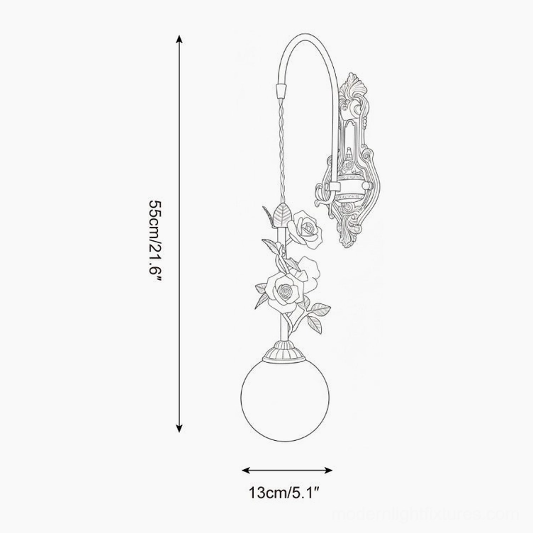 Lunafleur wall sconce technical drawing orthographic illustration with precise dimensions height width projection